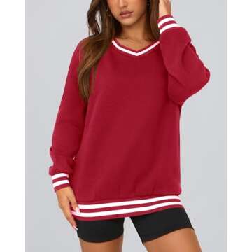 PRETTYGARDEN Oversized V Neck Sweatshirt for Women