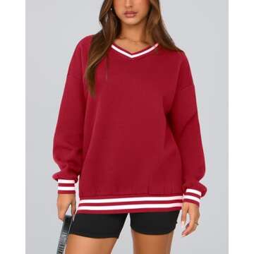 PRETTYGARDEN Oversized V Neck Sweatshirt for Women