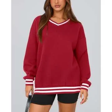 PRETTYGARDEN Oversized V Neck Sweatshirt for Women