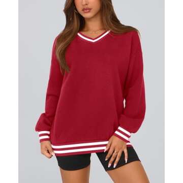 PRETTYGARDEN Oversized V Neck Sweatshirt for Women