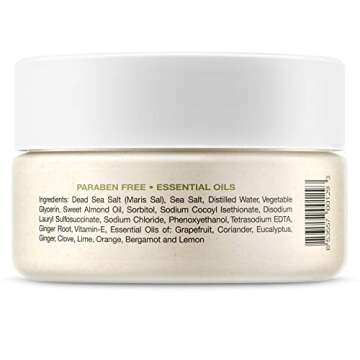 Deluvia Dead Sea Salt Exfoliating Face & Body Moisturizing Scrub, Ginger and Citrus Essential Oils, ...