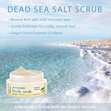 Deluvia Dead Sea Salt Exfoliating Face & Body Moisturizing Scrub, Ginger and Citrus Essential Oils, Vitamin E for Dry Skin - Leaves Skin Silky Smooth with Lasting Hydration for Men & Women (Two Pack)