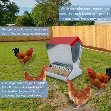 Finderomend Automatic Chicken Feeder Poultry No-Waste Feeder for up to 10 Chickens, Keeps Dry with S...
