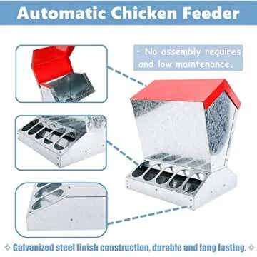 Finderomend Automatic Chicken Feeder Poultry No-Waste Feeder for up to 10 Chickens, Keeps Dry with Spill Proof, 25 LB Capacity