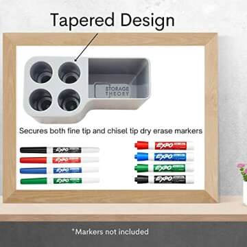 Storage Theory Marker Caddy – White Holder for Dry Erase Markers, Pen, and Pencils – Organizer for Desk, Office, Locker, Chalkboard, Kitchen Refrigerator – 1 Pack