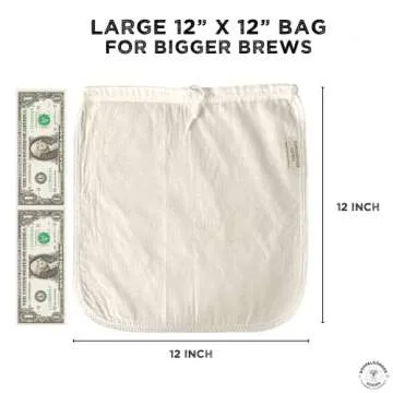 (1-Pack, Large 12in x 12in) Organic Cotton Cold Brew Coffee Bag - Designed in California - Reusable Coffee Filter with EasyOpen Drawstring Cold Brew Maker for Pitchers, Mason Jars, & Toddy Systems