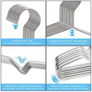 Seropy 50 Pack Clothes Hangers - 17.5 Inch Large Bulk Wire Hangers, Non Slip, Heavy Duty, Space Saving, Stainless Steel