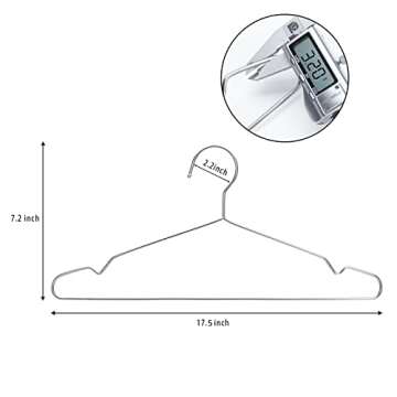 Seropy 50 Pack Clothes Hangers - 17.5 Inch Large Bulk Wire Hangers, Non Slip, Heavy Duty, Space Saving, Stainless Steel