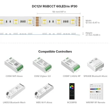 BTF-LIGHTING RGBCCT LED Tape Lights 16.4ft 300 LEDs