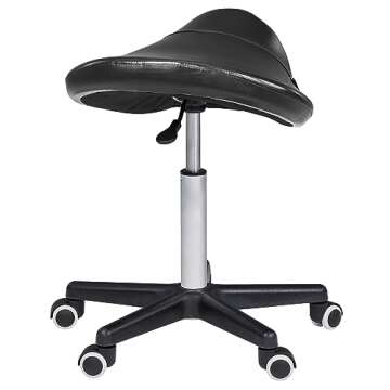 Master Massage Ergonomic Saddle Stool – Hydraulic Swivel Rolling Chair for Salon, Clinic, Tattoo, Dentist, Spa, Workshop, and Office – Black