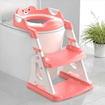 Meulife Potty Training Toilet Seat with Step Stool Ladder, Toddlers Potty Chair for Kids Boys Girls, Anti-shake Potty Training Seat with Adhesive Pad Splash Guard and Widened Pedal(Red)