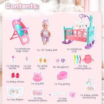 deAO Baby Doll Play Set with Crib and Accessories 21 PCS