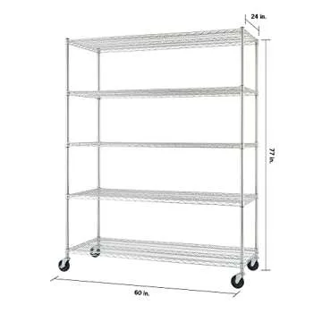 TRINITY Basics TBFC-0931 5-Tier Adjustable Wire Shelving with Wheels for Kitchen Organization, Garage Storage, Laundry Room, NSF Certified, 600 to 2250 Pound Capacity, 60” by 24” by 77”, Chrome