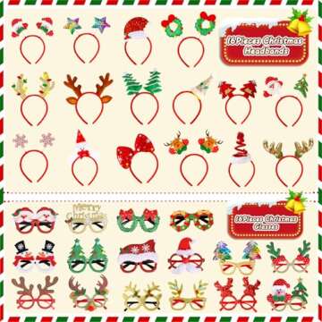 MGparty 32 Pack of Christmas Glasses Frames and Headbands for Holiday Fun!