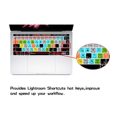 HRH Lightroom Shortcuts Hotkey Silicone Keyboard Cover Skin for MacBook Pro with Touch Bar 13 Inch and 15 Inch(A2159/A1989/A1706,A1990/A1707) 2019 2018 2016 2017 Release US Version