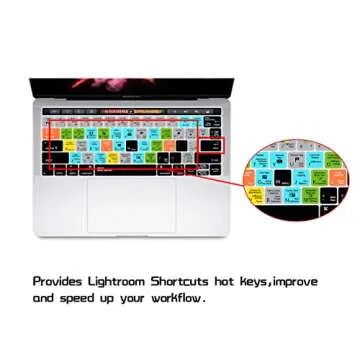 HRH Lightroom Shortcuts Hotkey Silicone Keyboard Cover Skin for MacBook Pro with Touch Bar 13 Inch and 15 Inch(A2159/A1989/A1706,A1990/A1707) 2019 2018 2016 2017 Release US Version