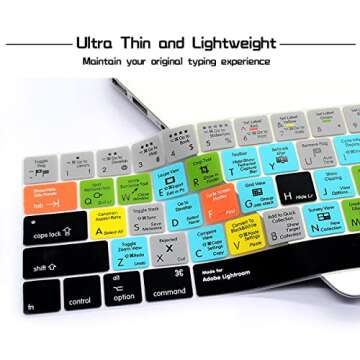 HRH Lightroom Shortcuts Hotkey Silicone Keyboard Cover Skin for MacBook Pro with Touch Bar 13 Inch and 15 Inch(A2159/A1989/A1706,A1990/A1707) 2019 2018 2016 2017 Release US Version