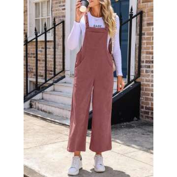 Happy Sailed Jumpers for Women Casual Loose Fit Overalls Adjustable Strap Sleeveless Wide Leg Jumpsuits Corduroy Outfits Fashion 2024 Pink Medium