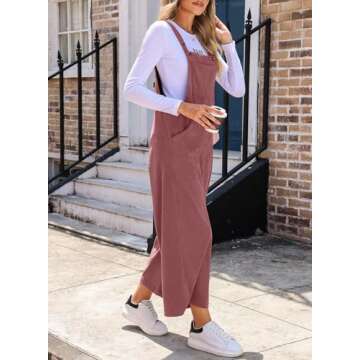 Happy Sailed Jumpers for Women Casual Loose Fit Overalls Adjustable Strap Sleeveless Wide Leg Jumpsuits Corduroy Outfits Fashion 2024 Pink Medium