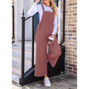 Happy Sailed Jumpers for Women Casual Loose Fit Overalls Adjustable Strap Sleeveless Wide Leg Jumpsuits Corduroy Outfits Fashion 2024 Pink Medium