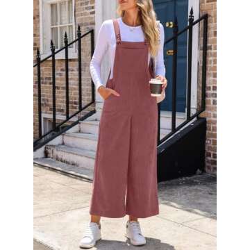 Happy Sailed Jumpers for Women Casual Loose Fit Overalls Adjustable Strap Sleeveless Wide Leg Jumpsuits Corduroy Outfits Fashion 2024 Pink Medium