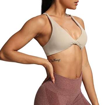 Aoxjox Women's Workout Sports Bras Fitness Backless Padded Sienna Low Impact Bra Yoga Crop Tank Top (Mink, Small)