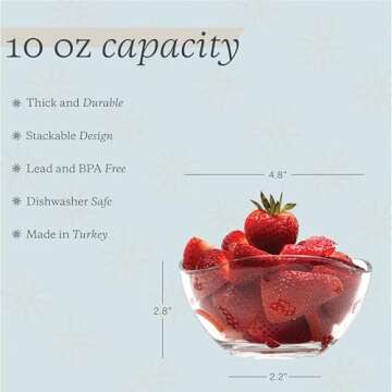 Vikko Dessert Bowls, Set of 6 Small Glass Bowls, 10 Ounce Ice Cream Bowl, Small Candy or Snack Bowls...