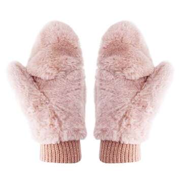 JUMISEE Women Winter Faux Fur Flip Cover Mittens Warm Soft Half Finger Fingerless Gloves