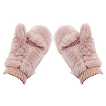 JUMISEE Women Winter Faux Fur Flip Cover Mittens Warm Soft Half Finger Fingerless Gloves
