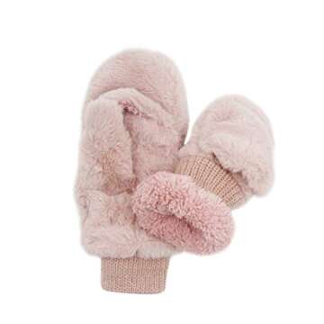 JUMISEE Women Winter Faux Fur Flip Cover Mittens Warm Soft Half Finger Fingerless Gloves