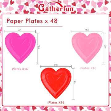 Gatherfun 48Pcs Heart Shaped Paper Plates Set - Romantic Red Heart Tableware for Valentine's, Annive...