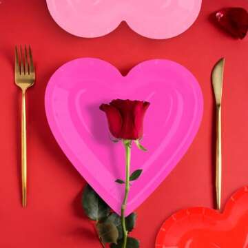 Gatherfun 48Pcs Heart Shaped Paper Plates Set - Romantic Red Heart Tableware for Valentine's, Anniversary Party Supplies & Valentine's Day Party Decorations