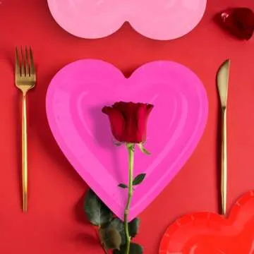 Gatherfun 48Pcs Heart Shaped Paper Plates Set - Romantic Red Heart Tableware for Valentine's, Anniversary Party Supplies & Valentine's Day Party Decorations