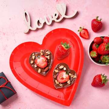 Gatherfun 48Pcs Heart Shaped Paper Plates Set - Romantic Red Heart Tableware for Valentine's, Anniversary Party Supplies & Valentine's Day Party Decorations