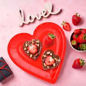 Gatherfun 48Pcs Heart Shaped Paper Plates Set - Romantic Red Heart Tableware for Valentine's, Anniversary Party Supplies & Valentine's Day Party Decorations