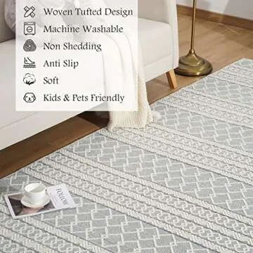 Small 3 x 5 Area Rug, Woven Tufted Boho Door Mat Indoor Entrance Carpet Machine Washable Rugs for Living Room Bedroom Laundry Entryway