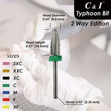 C & I Typhoon Bit, 2 Way, Fast Remove Acrylics or Gels, Both for Left Handed & Right Handed, Carbide Nail Drill Bit Electric Manicure Drill & Accessory (C (Coarse))