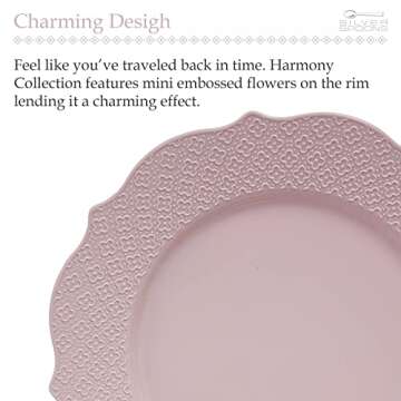 SILVER SPOONS Floral Embossed Plastic Dinner Plates for Party (20 PC) Heavy Duty Disposable Dinner Set 10.25", Fine China Look Dishes for Celebrations & Events - Blush - Harmony Collection
