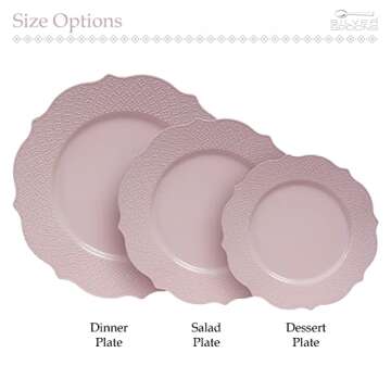 SILVER SPOONS Floral Embossed Plastic Dinner Plates for Party (20 PC) Heavy Duty Disposable Dinner Set 10.25", Fine China Look Dishes for Celebrations & Events - Blush - Harmony Collection
