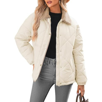 Dokotoo Womens Winter Oversized Quilted Jackets for Women 2024 Trendy Apricot Warm Puffer Padded Lon...
