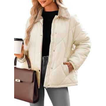 Dokotoo Womens Winter Oversized Quilted Jackets for Women 2024 Trendy Apricot Warm Puffer Padded Long Sleeve Quilted Outerwear Jacket Casual Thicken Winter Padded Coats with Pockets XXL