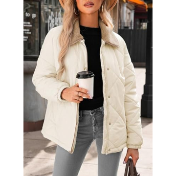 Dokotoo Womens Winter Oversized Quilted Jackets for Women 2024 Trendy Apricot Warm Puffer Padded Long Sleeve Quilted Outerwear Jacket Casual Thicken Winter Padded Coats with Pockets XXL