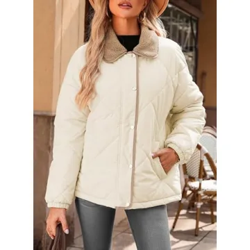 Dokotoo Womens Winter Oversized Quilted Jackets for Women 2024 Trendy Apricot Warm Puffer Padded Long Sleeve Quilted Outerwear Jacket Casual Thicken Winter Padded Coats with Pockets XXL