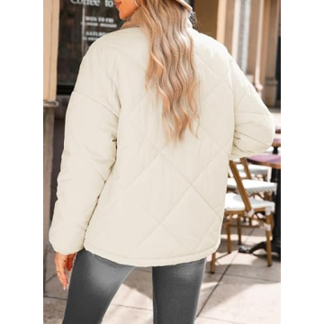 Dokotoo Womens Winter Oversized Quilted Jackets for Women 2024 Trendy Apricot Warm Puffer Padded Long Sleeve Quilted Outerwear Jacket Casual Thicken Winter Padded Coats with Pockets XXL