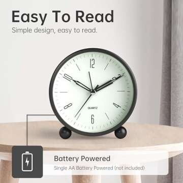Silent Analog Alarm Clock with Night Light for All Ages