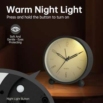 Silent Analog Alarm Clock with Night Light for All Ages
