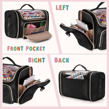 Rexmica Marker Organizer Case Bag for 180-300 Markers, Large Marker Storage Bag with Detachable Divider for Adults, Marker Travel Holder Case Bag for Various Markers or Other Art Craft Supply, Black