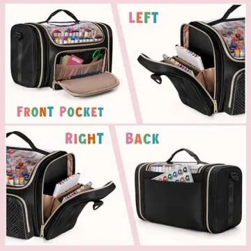 Rexmica Marker Organizer Case Bag for 180-300 Markers, Large Marker Storage Bag with Detachable Divider for Adults, Marker Travel Holder Case Bag for Various Markers or Other Art Craft Supply, Black
