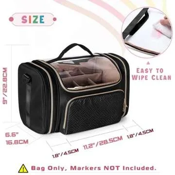 Rexmica Marker Organizer Case Bag for 180-300 Markers, Large Marker Storage Bag with Detachable Divider for Adults, Marker Travel Holder Case Bag for Various Markers or Other Art Craft Supply, Black