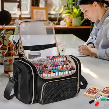 Rexmica Marker Organizer Case Bag for 180-300 Markers, Large Marker Storage Bag with Detachable Divider for Adults, Marker Travel Holder Case Bag for Various Markers or Other Art Craft Supply, Black